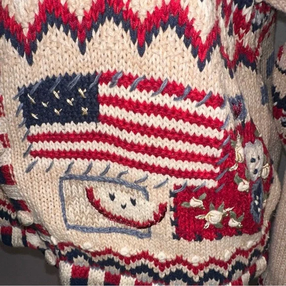 Women’s vtg Heirloom Collectibles teacher Americana cardigan sweater sz L - Picture 6 of 11